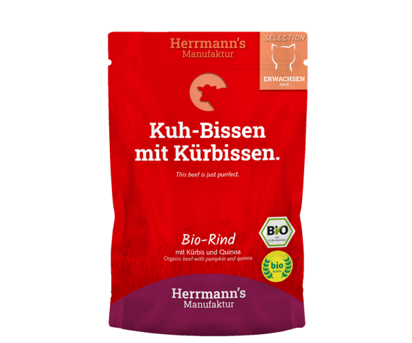 Herrmanns Bio Rind mit Kürbis &amp; Quinoa im Pouch (Relaunch)