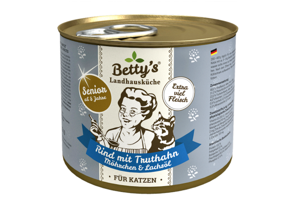Betty&#039;s Landhausküche (Senior) Rind mit Truthahn, Möhrchen und Lachsöl