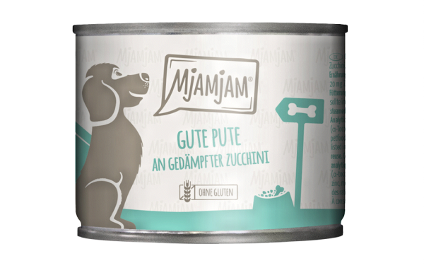 MjAMjAM Hund: gute Pute an gekochtem Reis mit gedämpfter Zucchini