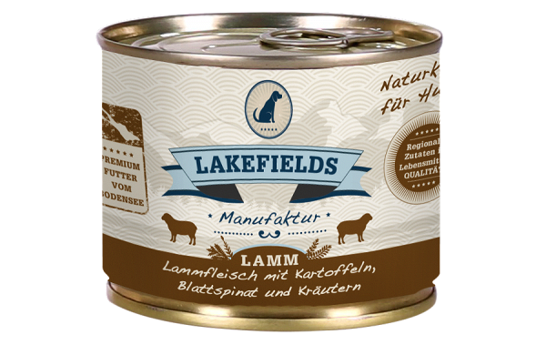 Lakefields Hund: Lammfleisch mit Kartoffeln, Blattspinat und Kräutern