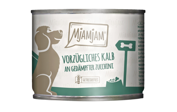 MjAMjAM Hund: vorzügliches Kalb an gedämpfter Zucchini